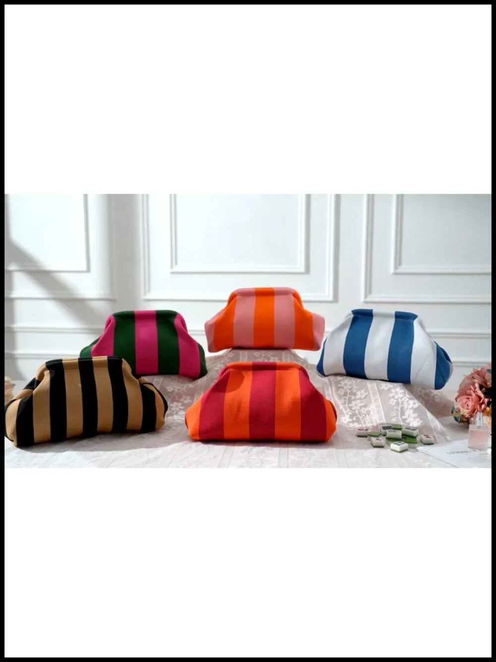 Crochet Mahjong Tile Bag with Snap Closure, Travel Storage